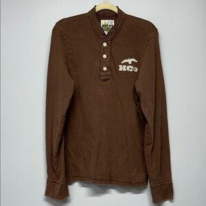 Vintage Y2K Hollister California Long Sleeve Henley Shirt Brown Men's‎ Large